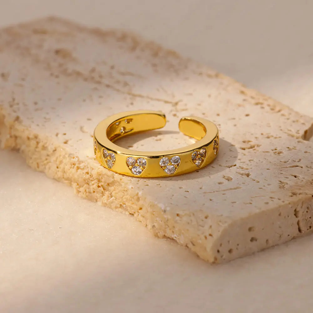 Bague cœur zircon doré